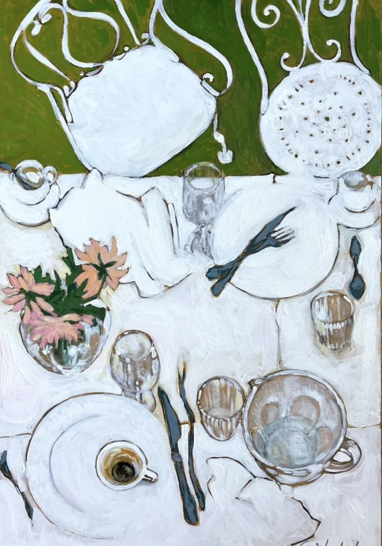 Dimanche aux dahlias - Acrylique sur toile - 55x38 - vendu
