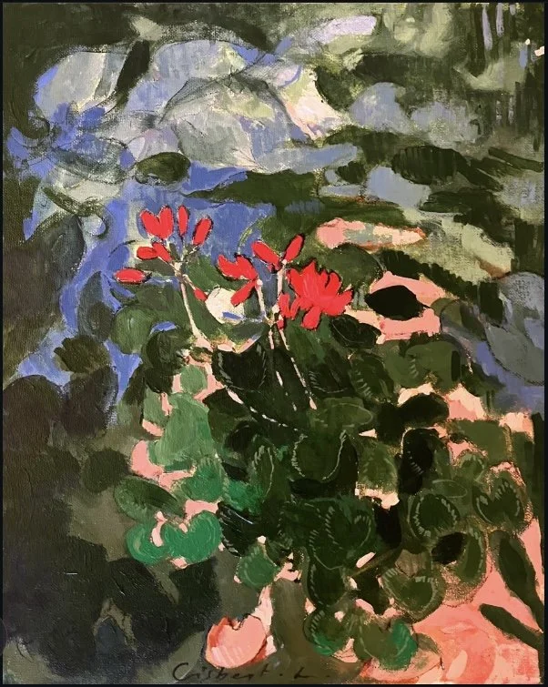 Géranium rouge - Acrylique sur toile - 39x28 