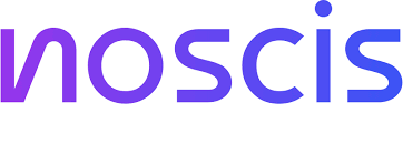 Close-up of the Noesis logo with purple and blue text on a white background.