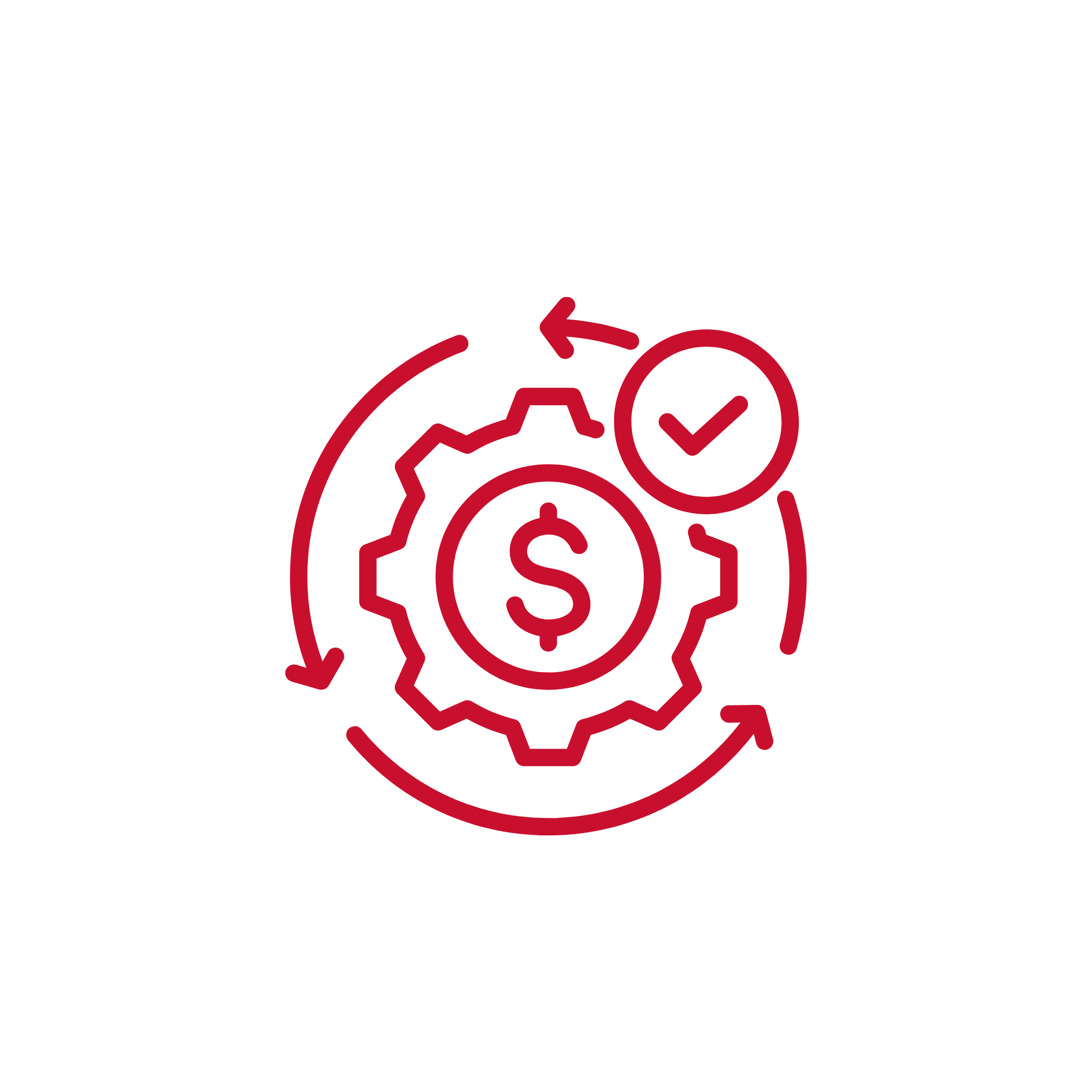 A diagram showing a gear with dollar signs inside, surrounded by arrows indicating a cyclical process.