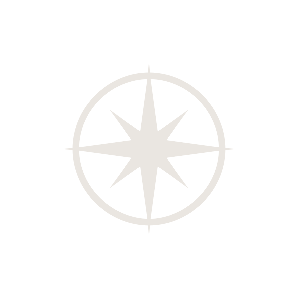 White compass rose symbol on black background.