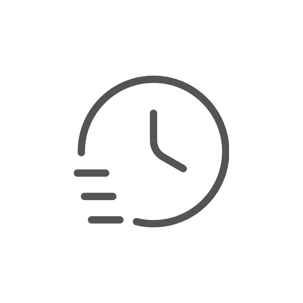 A simple digital clock showing 3:00 with lines indicating fast movement or seconds passing.