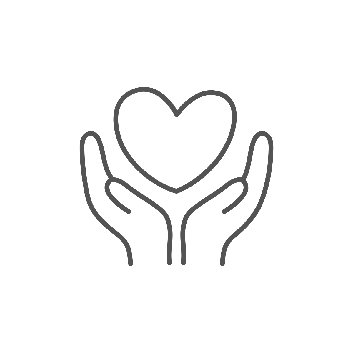 Outline illustration of two hands holding a heart.