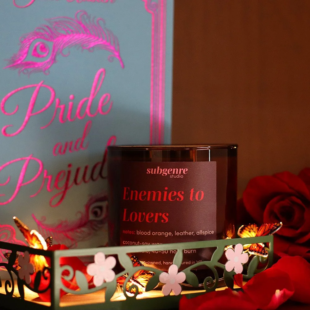 Subgenre Studio Candles: Available Online 7/14

Enemies to Lovers (available in 10oz and 1.5oz)

Undeniable chemistry, stolen glances, and fiery tension, enemies to lovers is pure passion&mdash;despite all odds.

Notes: blood orange, leather, allspic