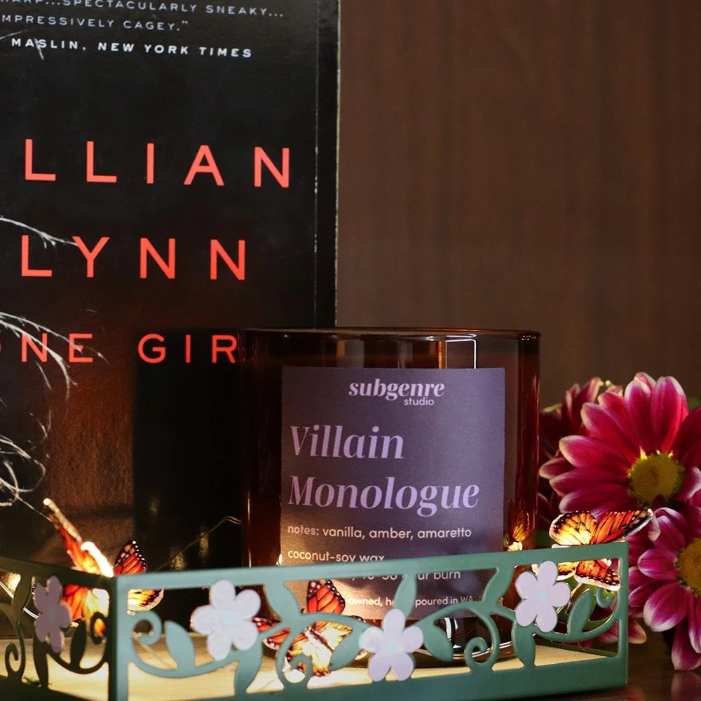 Subgenre Studio Candles: Available Online 7/14

Villain Monologue (available in 10oz and 1.5oz)

Rich, dramatic, and alluring, the villain monologue is the melodramatic classic of all the best evil-doers.

Notes: vanilla, amber, amaretto

Burn Time: 