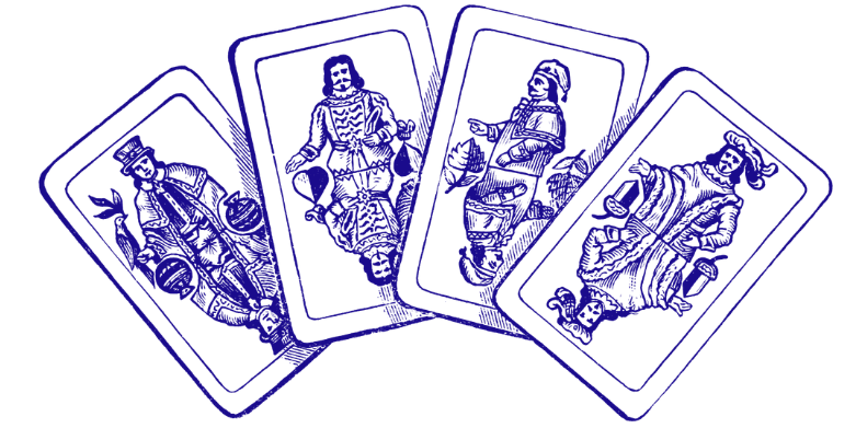 Playing Cards Spread – Four Court Cards in Engraved Style