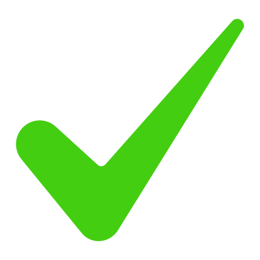 Large green check mark on a black background.