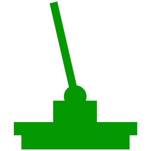 A green silhouette of an artillery cannon with a long barrel and a rectangular base.