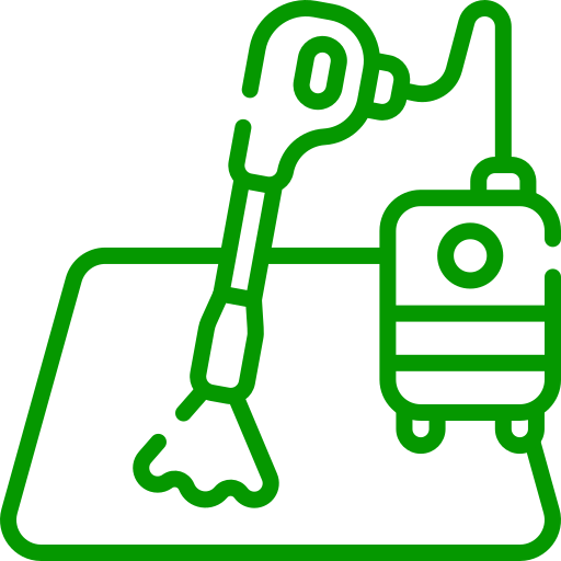 Outline of a dog cleaning an area with a spray bottle and cloth.