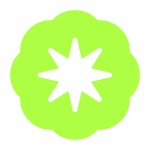 Une fiche de récupération en forme de fleur verte avec un centre étoilé blanc