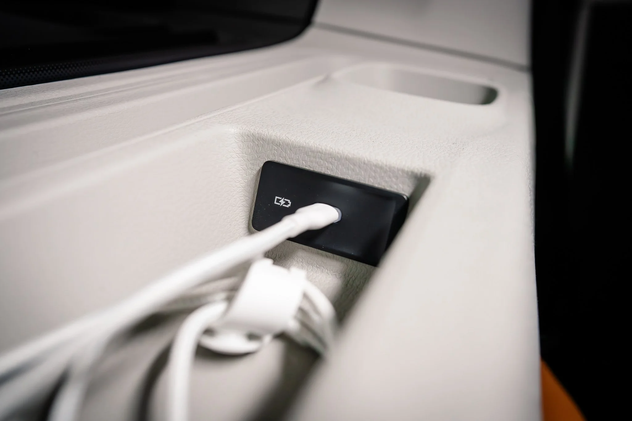 Close-up of free phone chargers on the private group ride to Red Rocks.