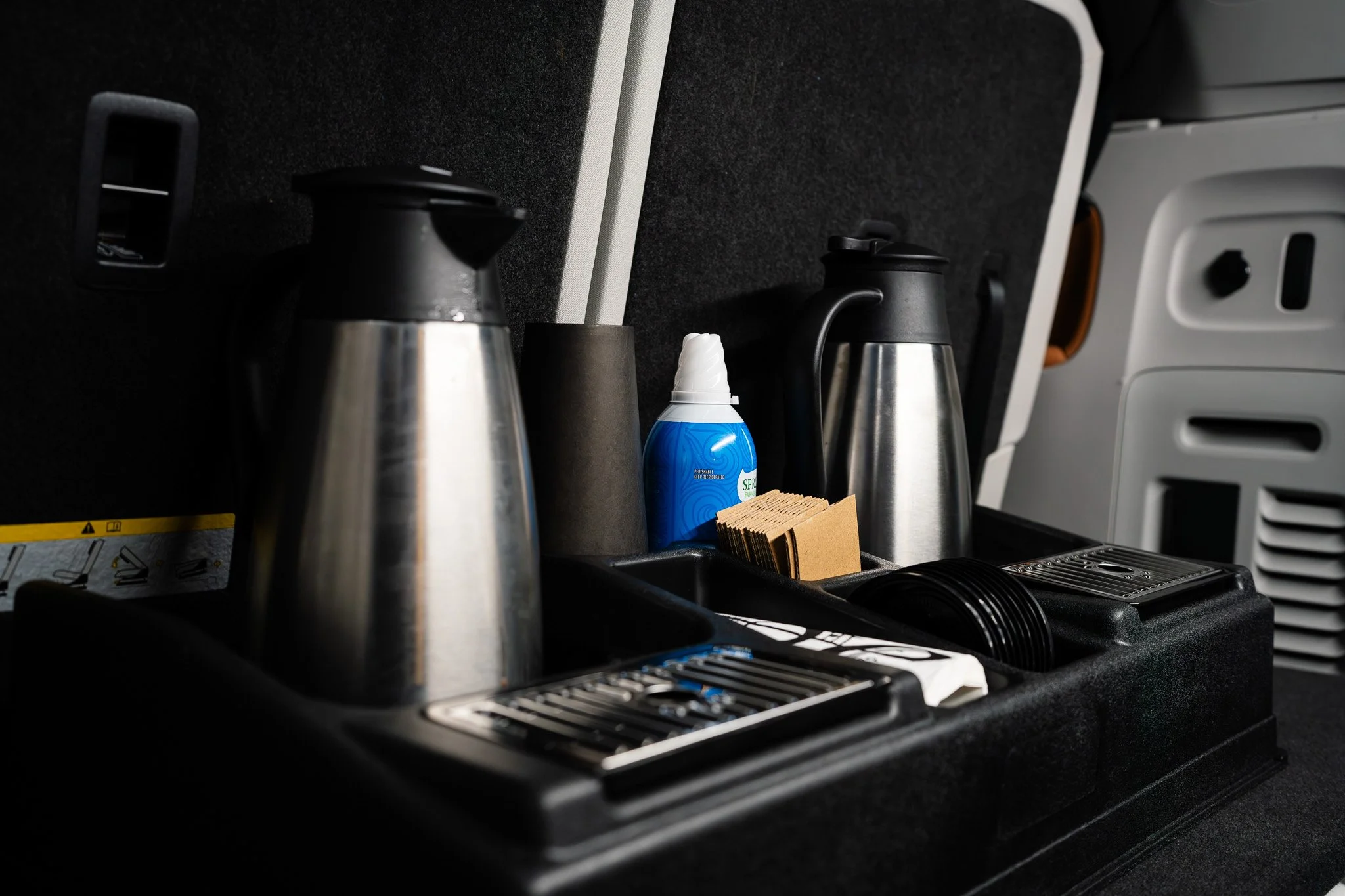 Close-up of a coffee station and refreshments available to guests after their show at Red Rocks.