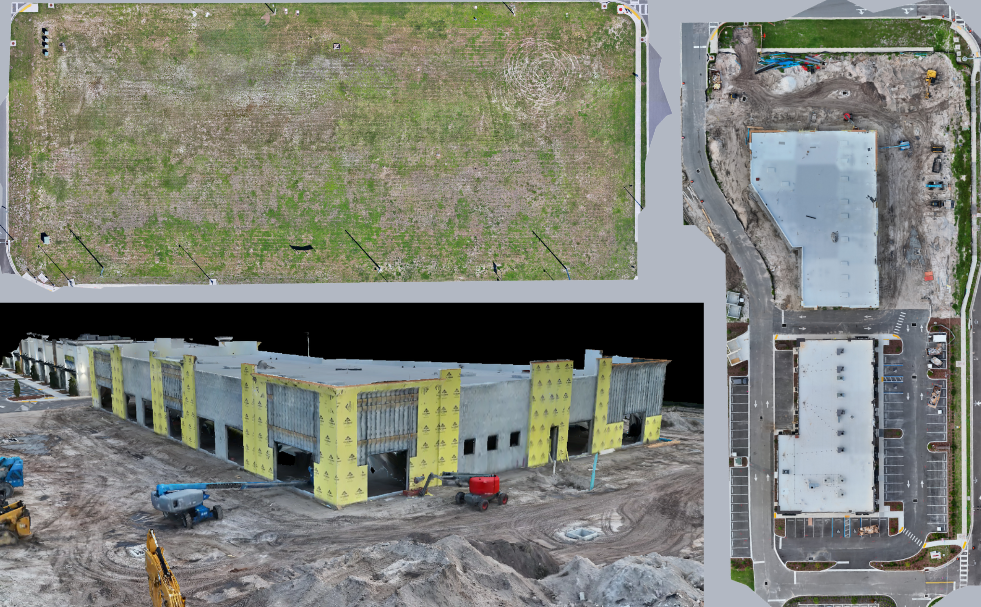 Empty lot and mid-construction 2D orthomosaic maps with 3D site model by RARI Drones Tampa Bay FL