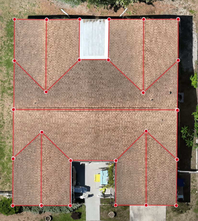2D orthomosaic drone roof map with measurement lines by RARI Drones Tampa Bay FL