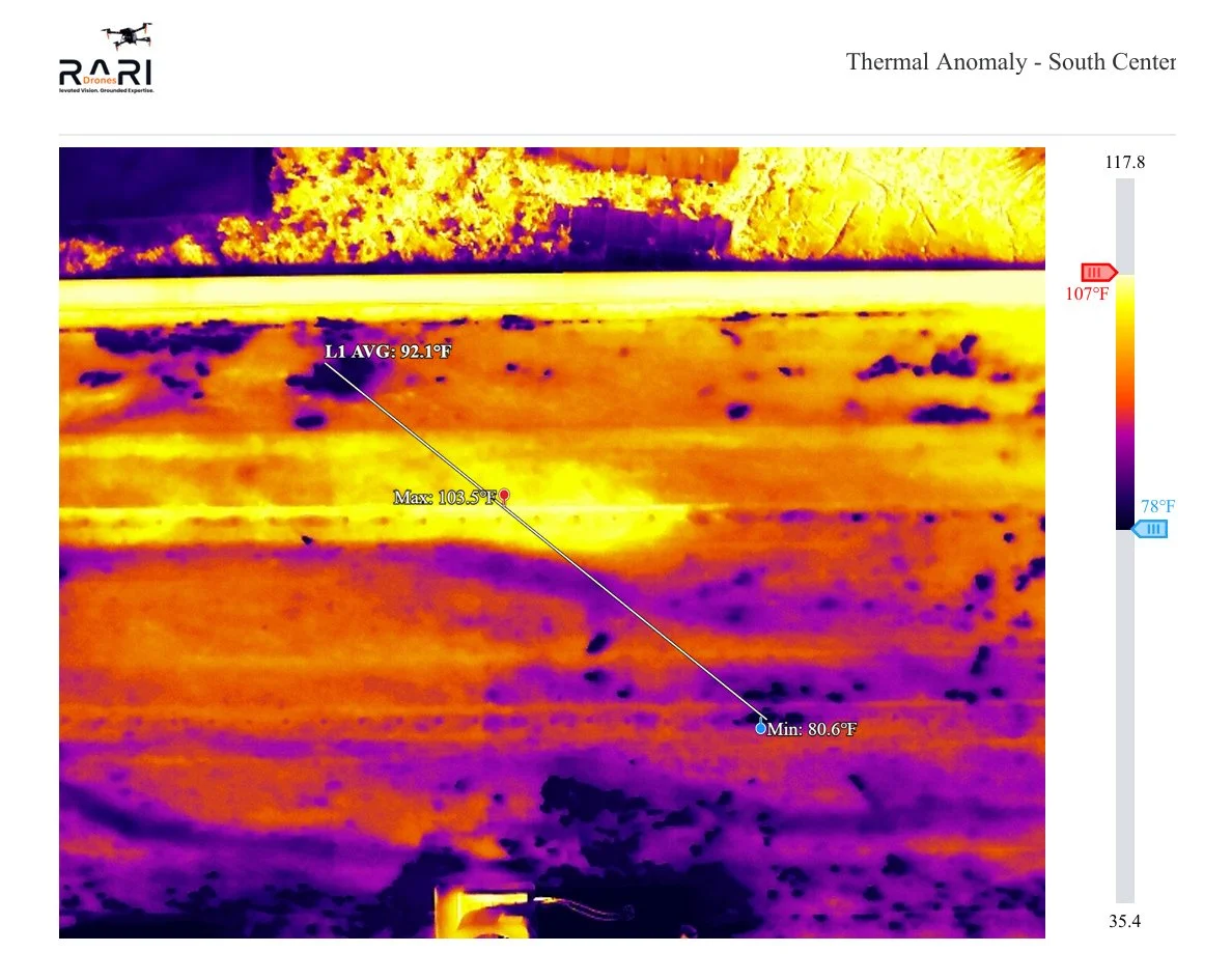 Thermal drone roof inspection showing moisture anomaly detected in Tampa Bay FL