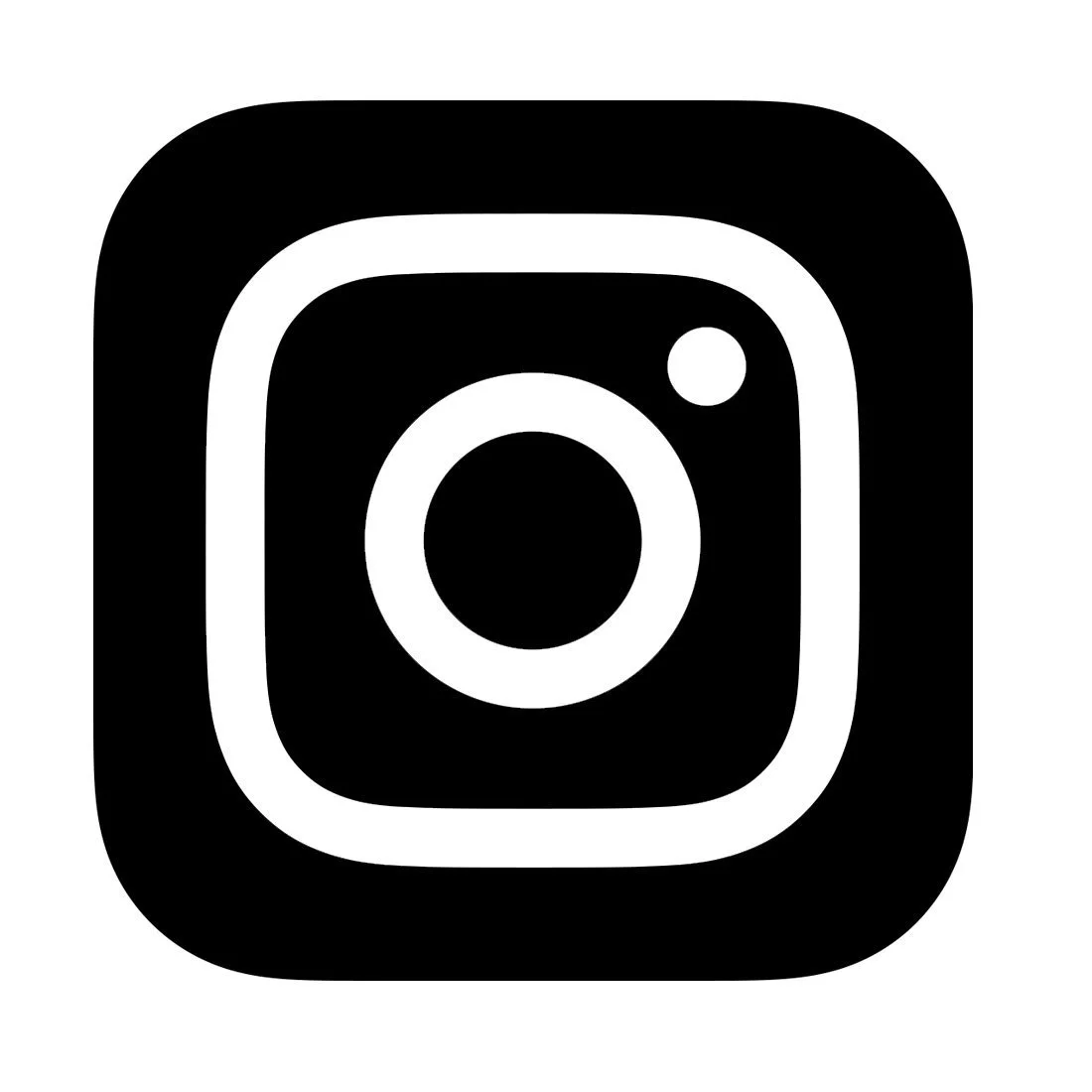 Black and white Instagram logo with a rounded square camera icon and small circle in the top right corner.