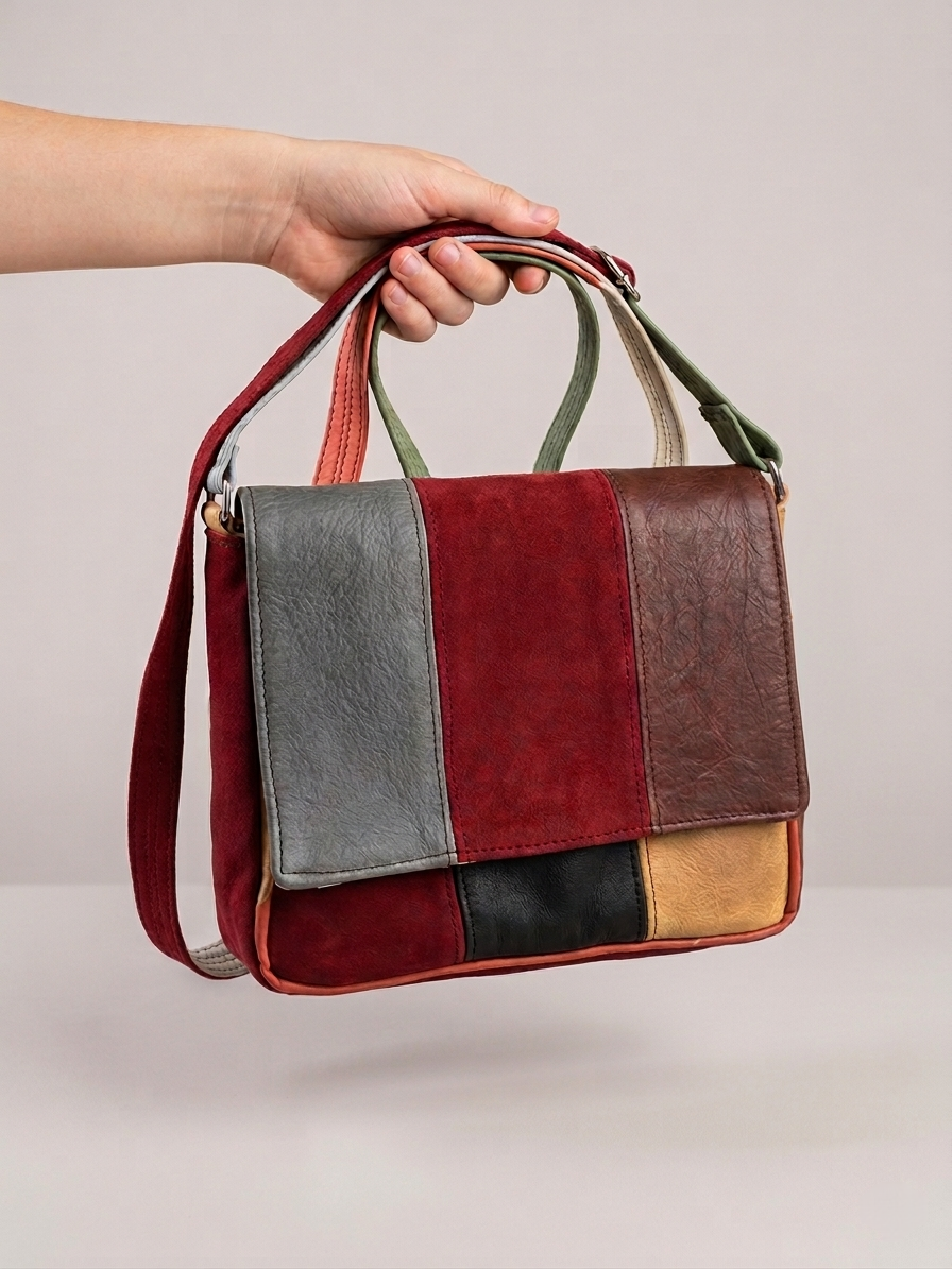 Mix colored buffalo leather bag