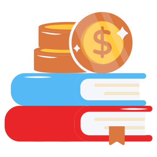 Stack of American dollar coins and money bills placed behind books.