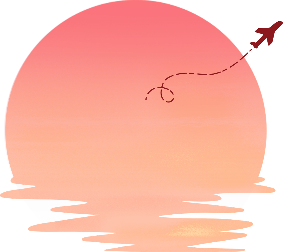 Close-up of a beach with a fishing line attached, against a pink and orange gradient background.