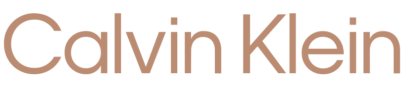 Calvin Klein logo in beige text on a black background.