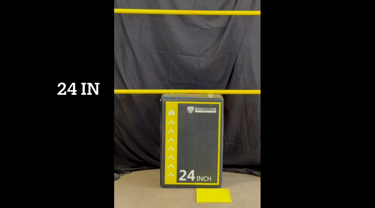 A controlled 10-foot drop demonstration animated image showing two baseballs dropping from 10 feet, one onto the ground and the other onto Poron XRD impact material used in the UHHP under-cap head protection system.