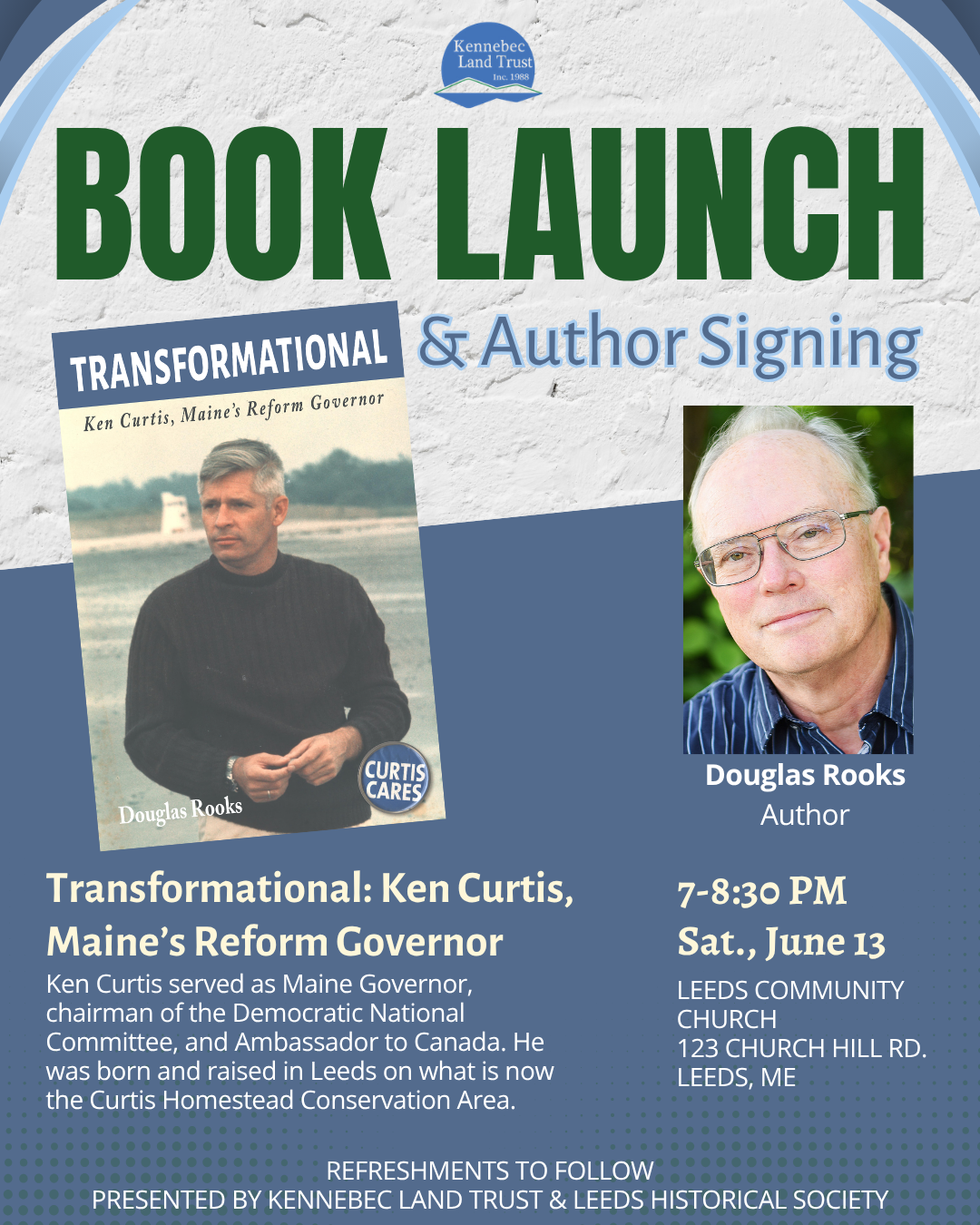 Transformational Book Launch with Leeds Historical Society and Kennebec Land Trust