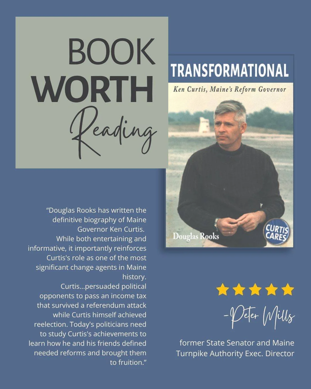 Looking for a new Maine book to read this summer? Don't take my word for it! Read this review from Peter Mills.📖 
&ldquo;Douglas Rooks has written the definitive biography of Maine Governor Ken Curtis. 
While both entertaining and informative, it im