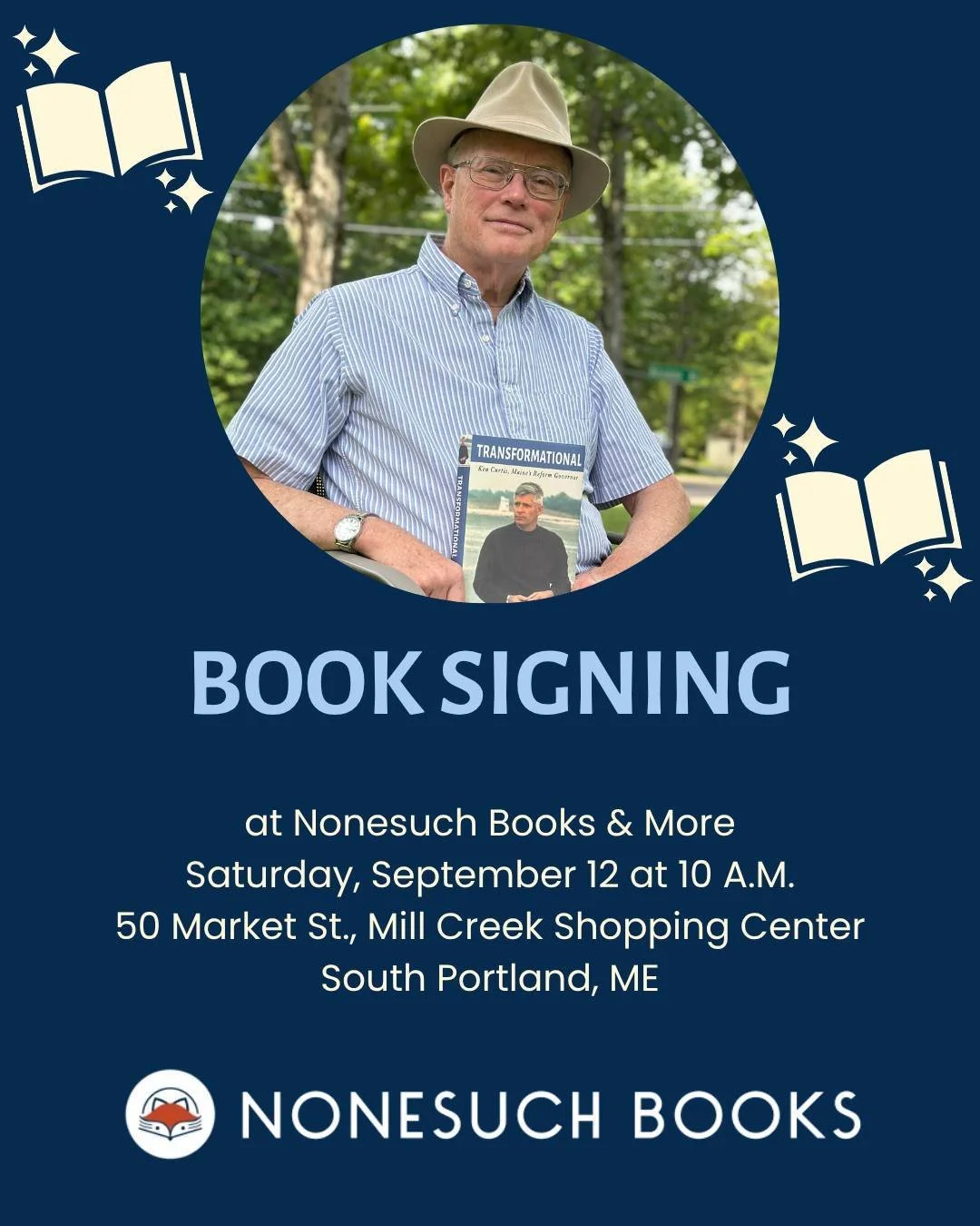 I'll bet at @nonesuchsopo on Saturday, September 12 at 10 AM to sign copies of my newest book, Transformational. I look forward to seeing you there! RSVP on my website or simply walk in and support your local, independent bookstore.

#MaineAuthor #Do
