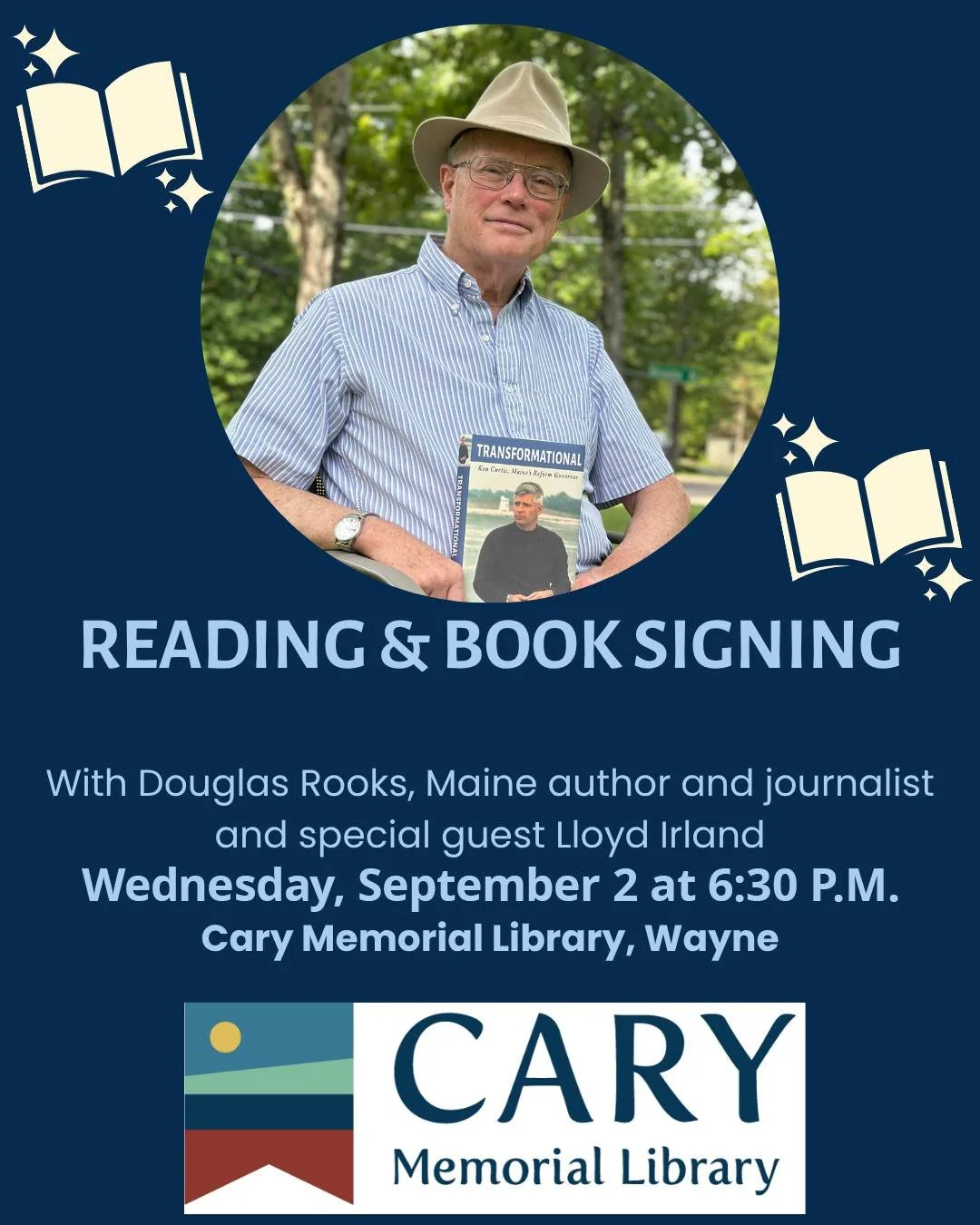 DATE CHANGE! 🏛️ Join me with special guest Professor Lloyd Irland at Cary Memorial Library in Wayne on Wednesday, 9/2 at 6:30 PM. Visit my website for more info. ✍️

#MaineAuthor #DouglasRooksWrites #GovernorKenCurtis #MaineHistory