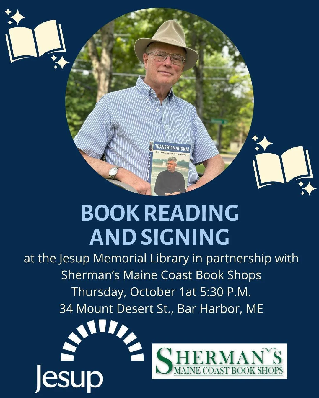 On Thursday, October first, I'm headed DownEast! I'll be at the @jesuplibrary in Bar Harbor at 5:30 PM, in partnership with @shermansbooks. Find out more, including how to watch online, on the events page of my website!

#MaineAuthor #DouglasRooksWri