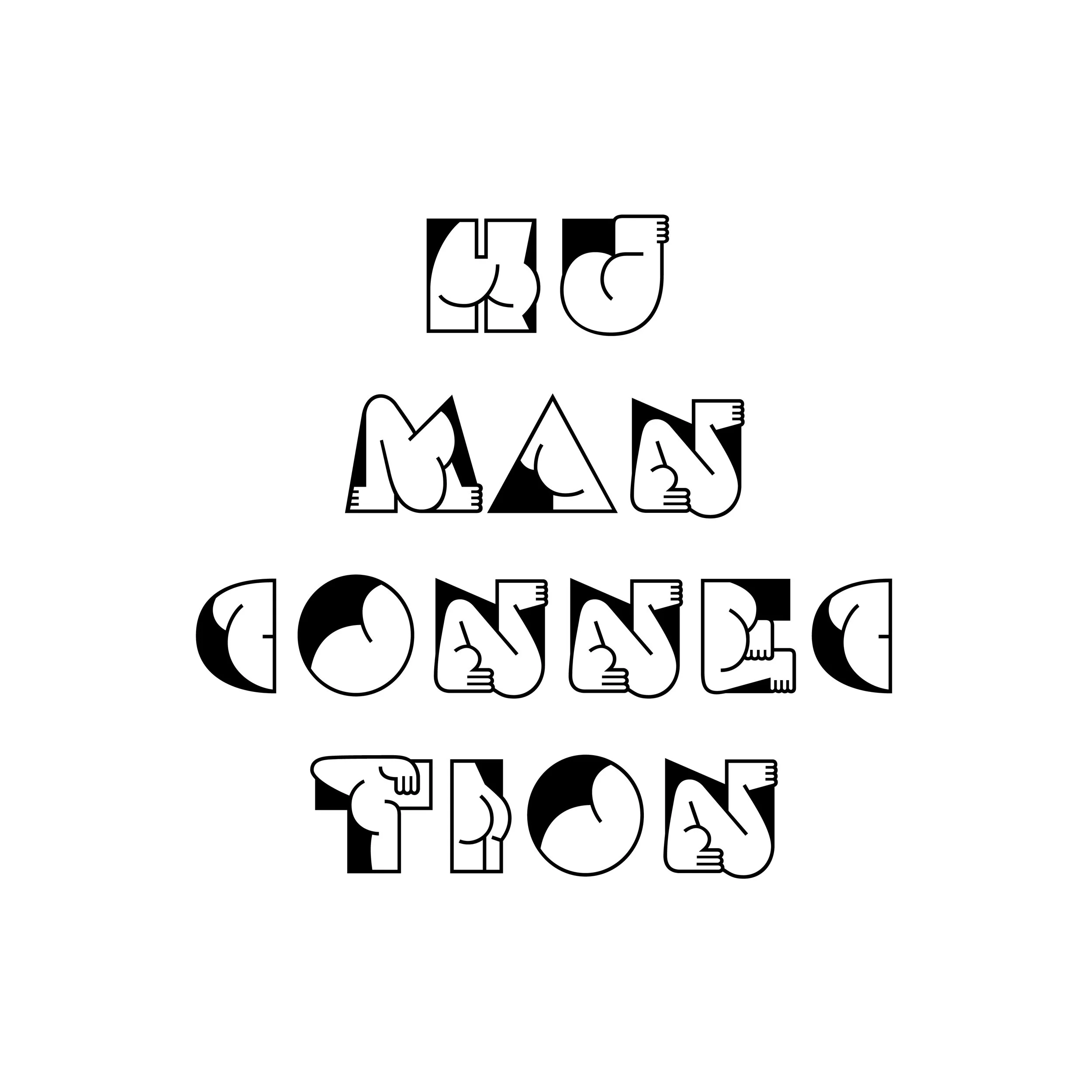 Black and white graphic of the phrase 'Eat Man' in large stylized block letters with hand-drawn, illustrative details.