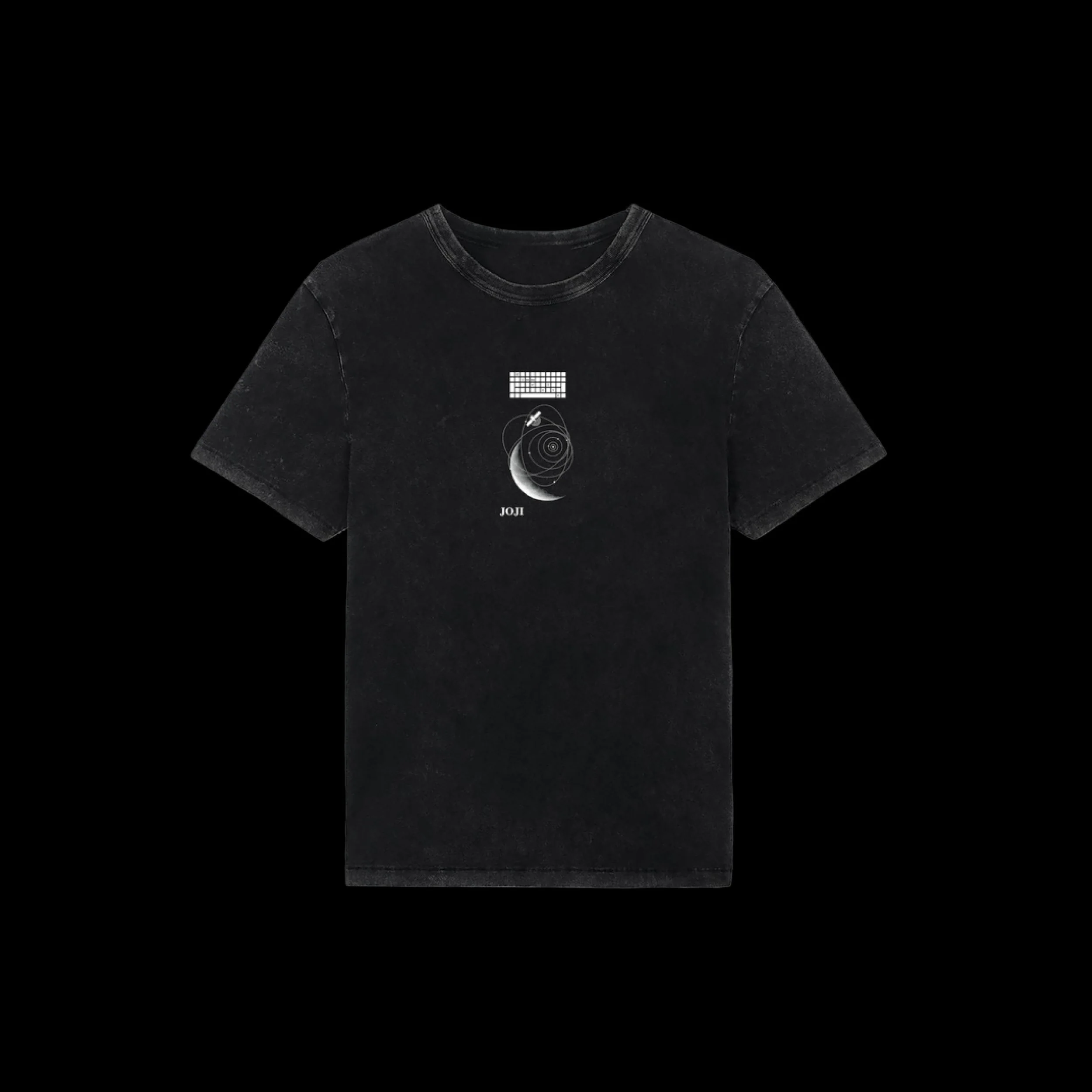 Black T-shirt with NASA logo, graphic of the moon, and galaxy design.