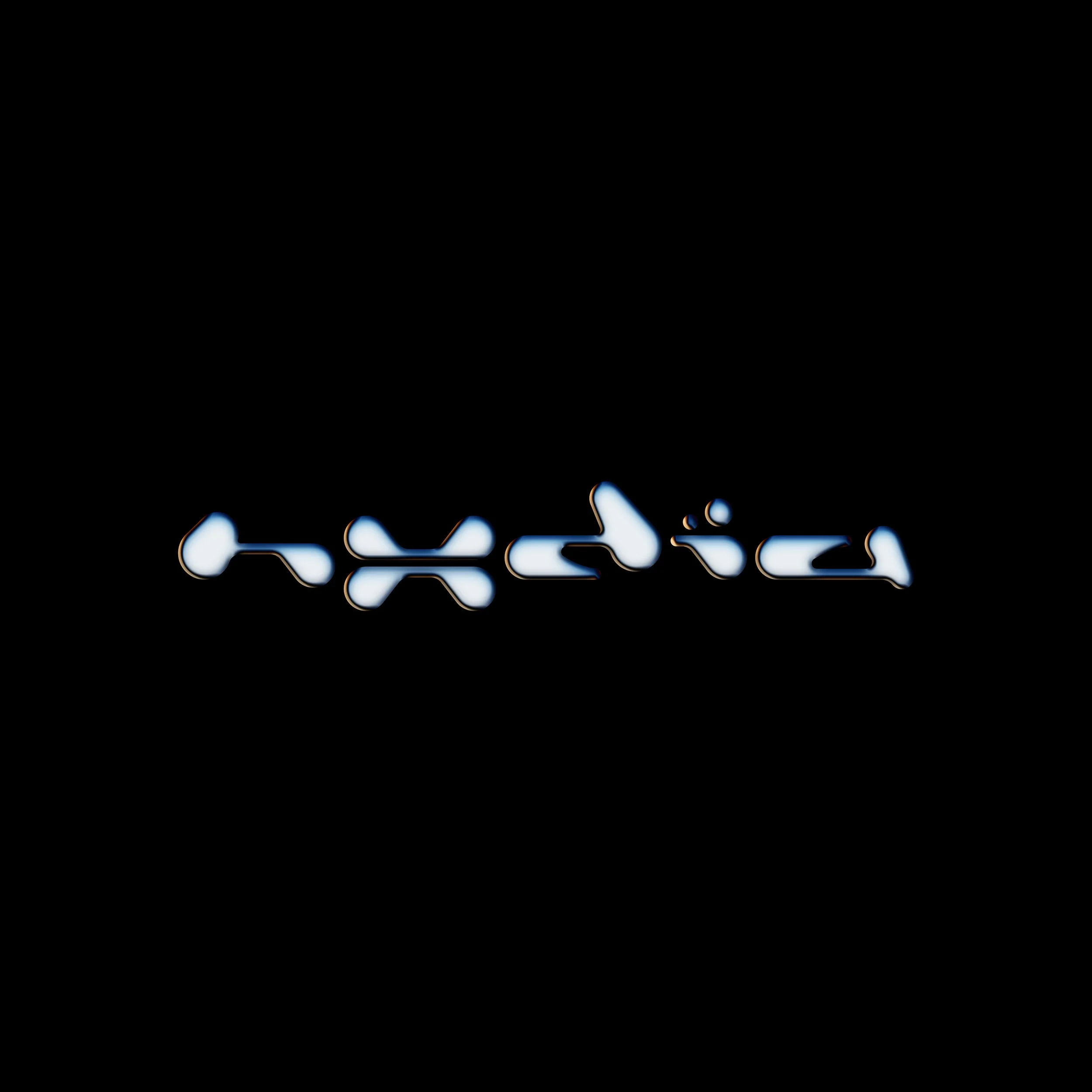 Close-up view of a digital neon sign with glowing white and blue text on a black background.
