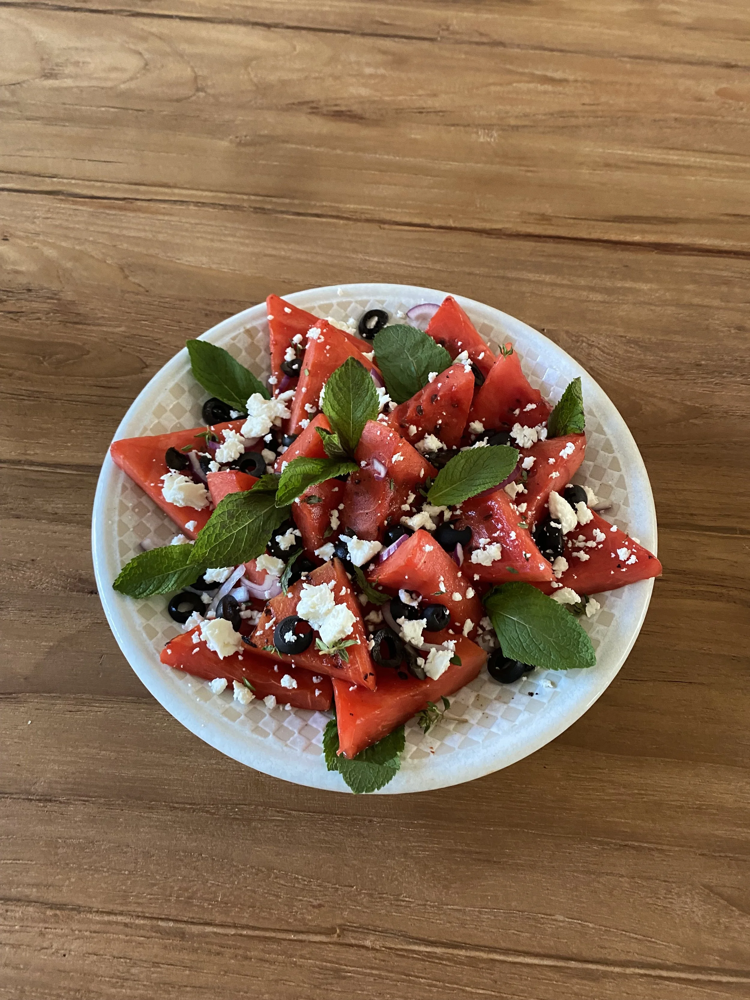 Watermeloen feta salade van de BBQ