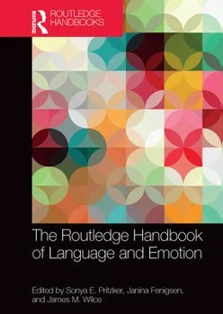 Cover of The Routledge Handbook of Language and Emotion, featuring colorful geometric circles and blocks.