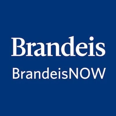Logo with the text 'Brandeis' and 'BrandeisNOW' on a blue background.