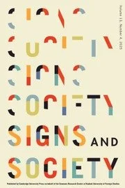 Colorful abstract text design with the words "Society Signs and Society" in different colors and fonts.