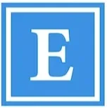 Blue square with a white letter 'E' in the center