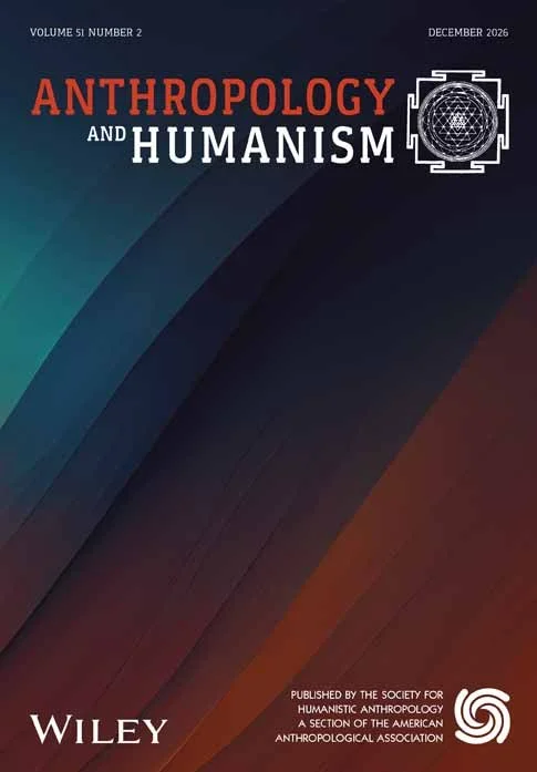 Cover of a scientific journal titled 'Anthropology and Humanism,' December 2026 issue, with a colorful abstract background, a decorative logo, and publisher information.