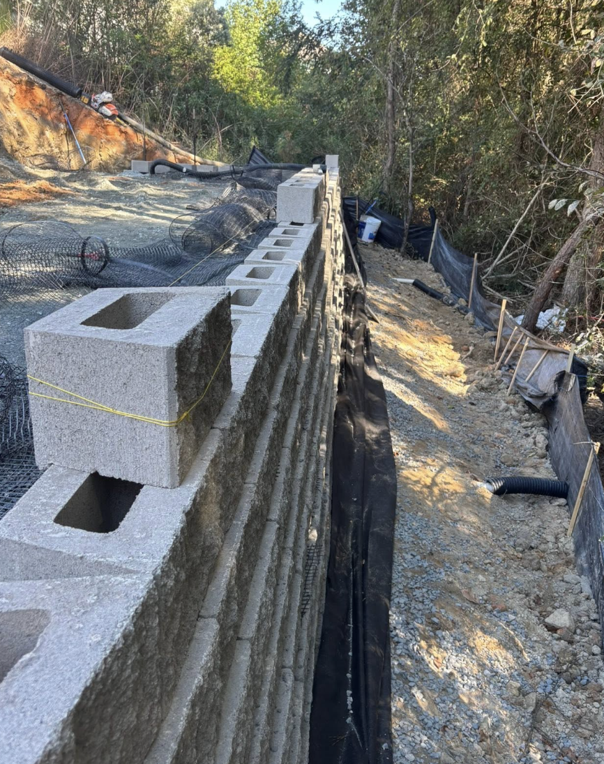 Professional retaining wall installation completed in Camden, SC with long-lasting structural support.