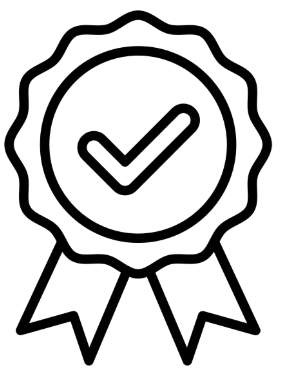 A medal with a checkmark inside a circle, attached to a ribbon or ribbon-like element.
