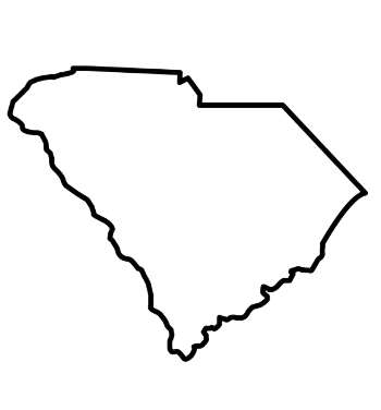 Outline map of South Carolina in white on a black background.