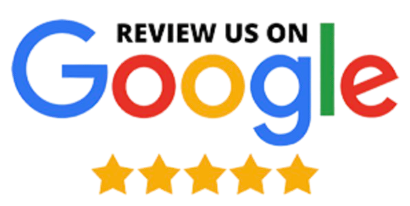 Google logo with five gold stars and the text 'Review Us On' above.