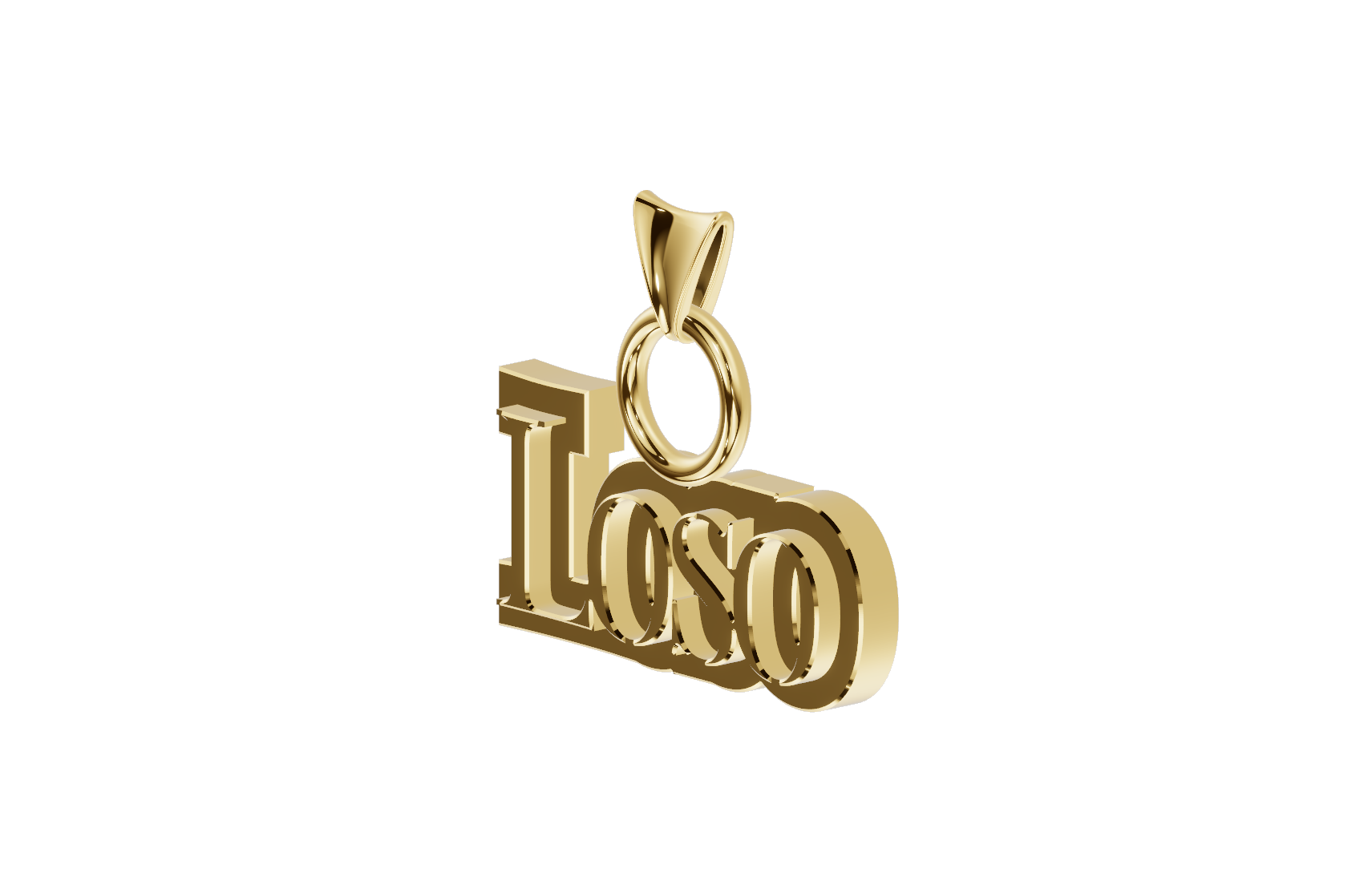 A 3D gold pendant featuring the word "Los" with a loop and bail for necklace attachment.