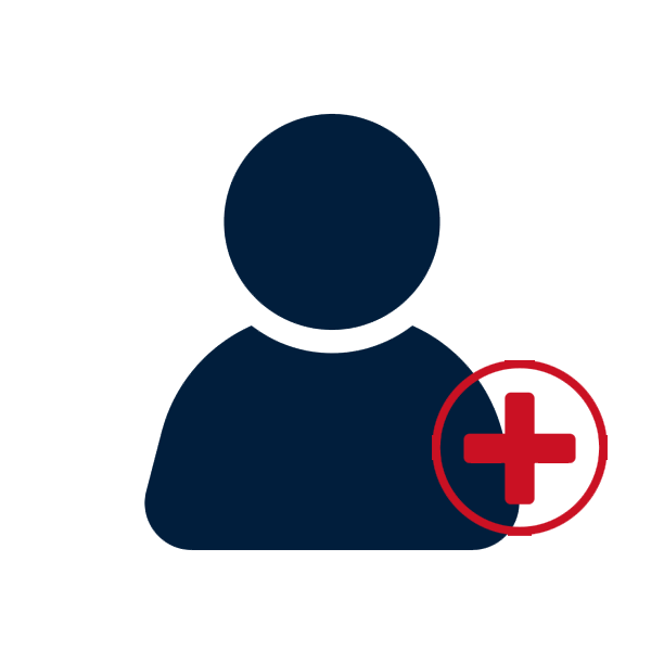 Icon of a person with a red medical cross overlay.