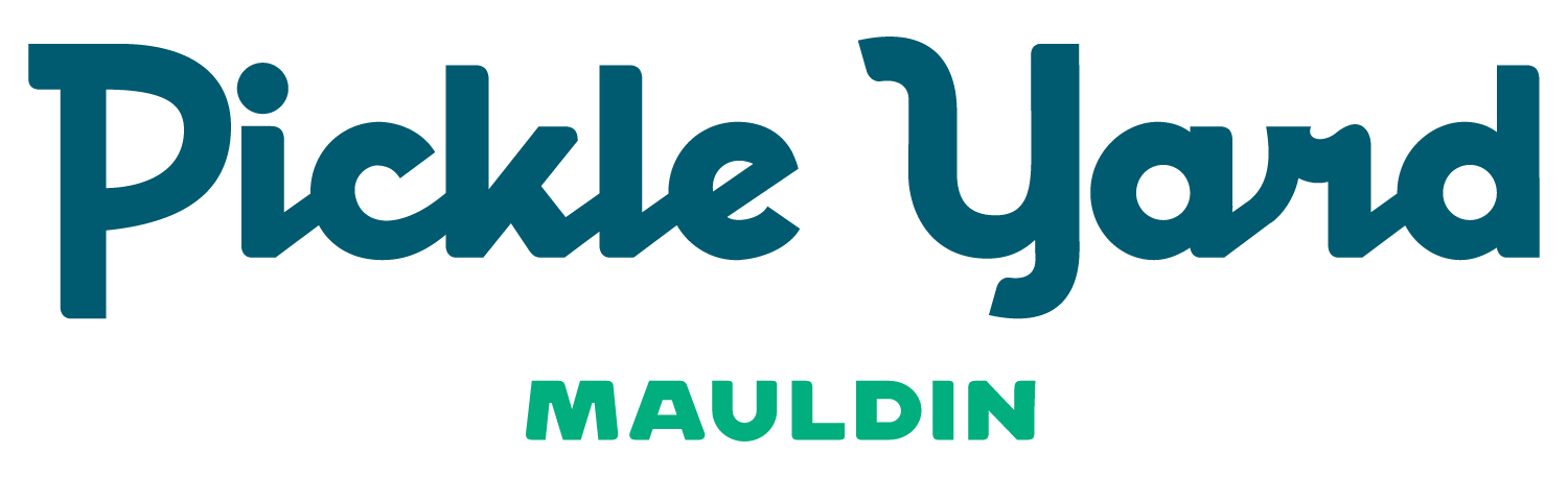 Pickle Yard logo with stylized text, featuring 'Pickle Yard' in large, dark teal letters and 'MAULDIN' in smaller green letters below.