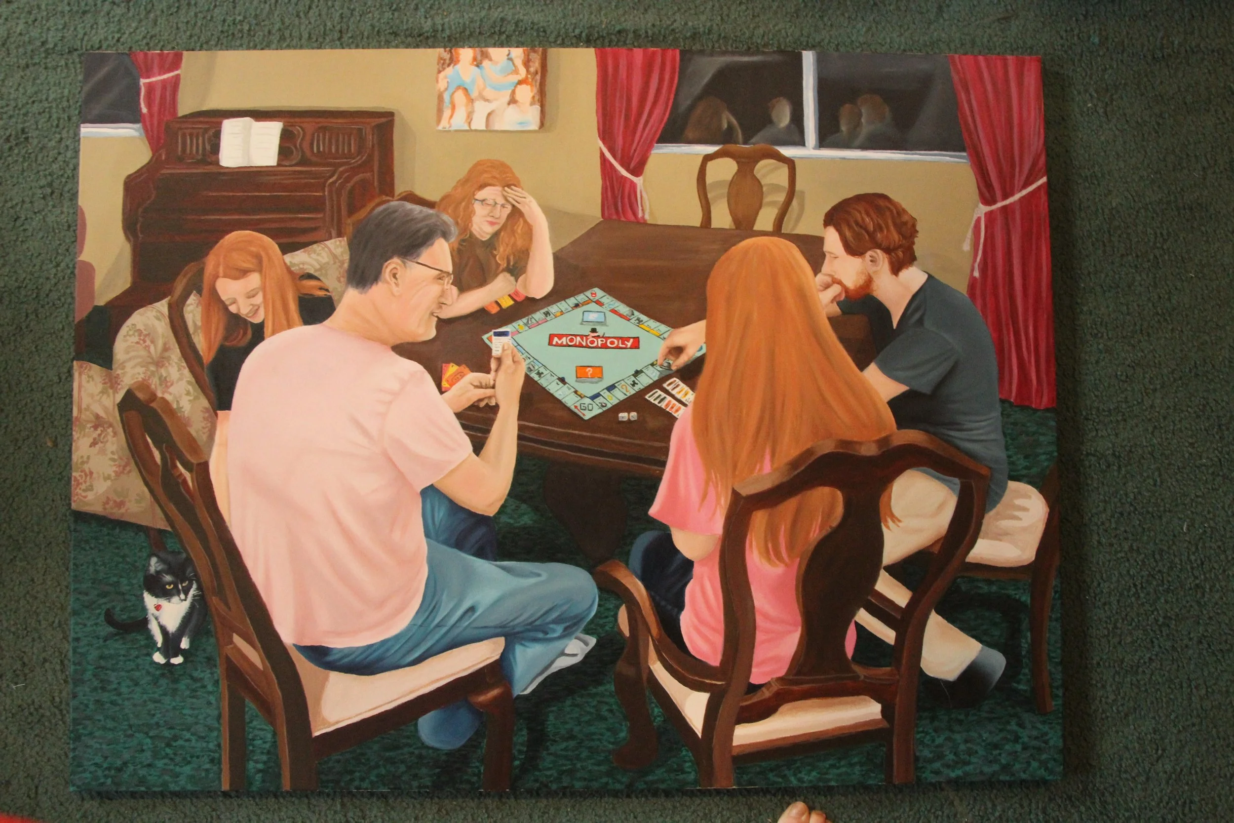 "Family Game Night" 30x40 Oil and acrylic on canvas