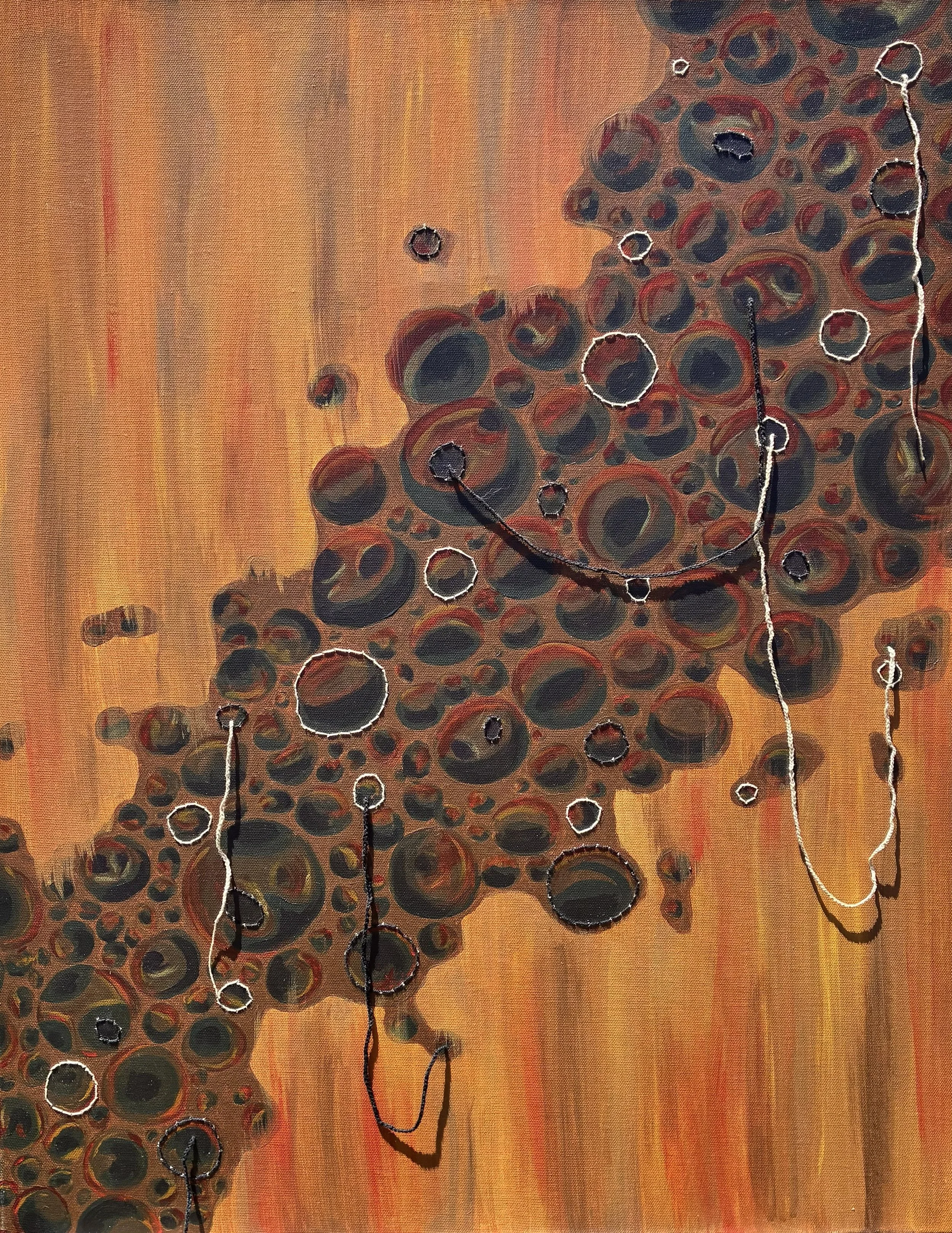 "Holes" 20x24 Acrylic and string on canvas
