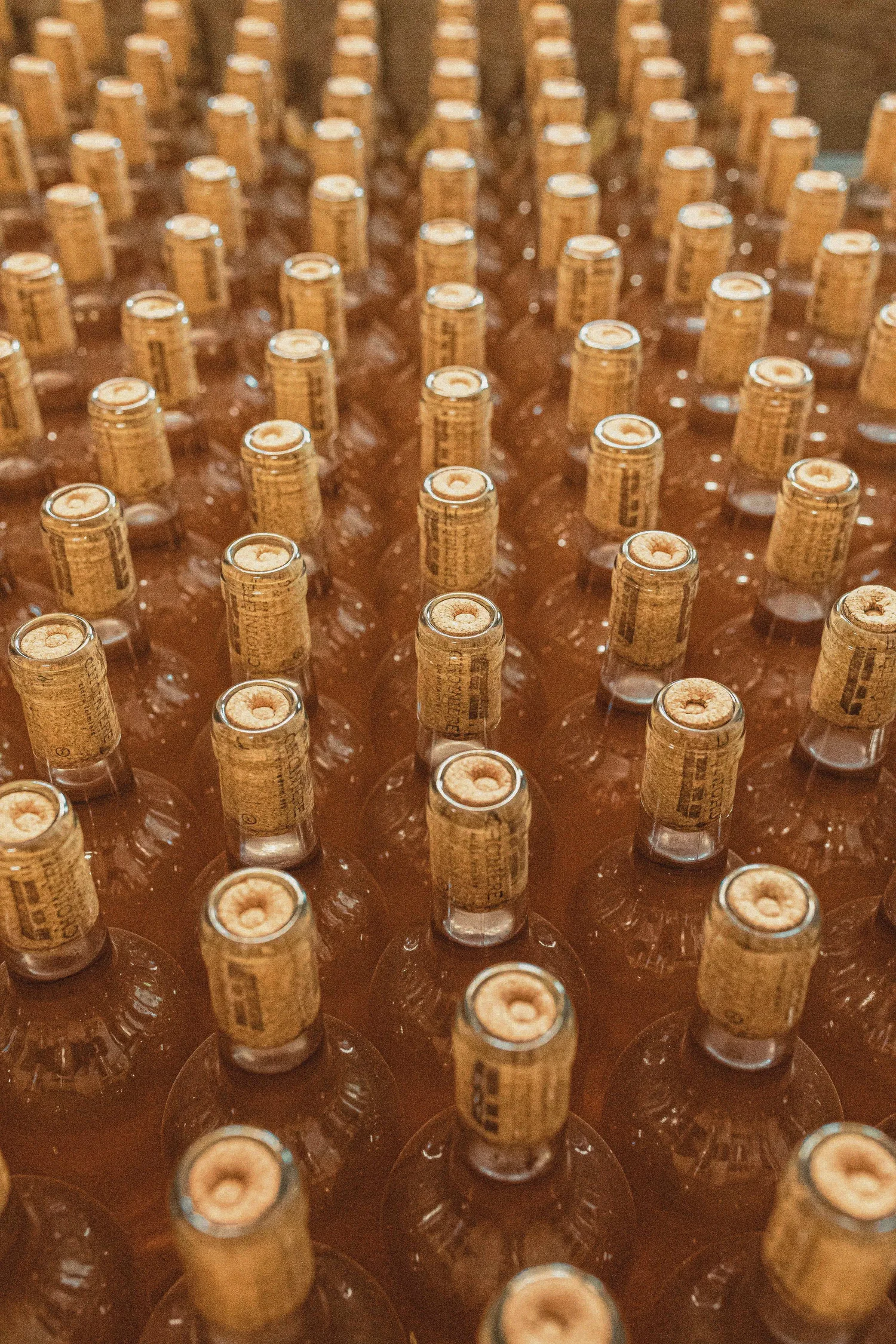 Rows of corked bottles