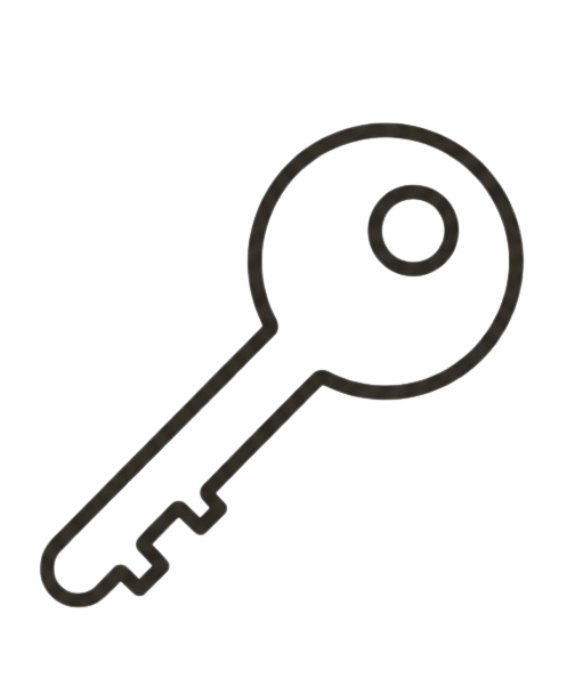 A metallic key with a circular head and a notched blade.